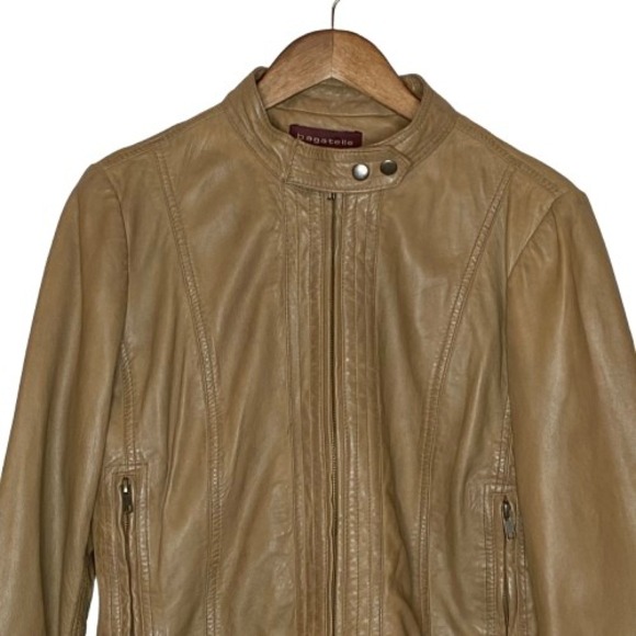 Bagatelle Womens Soft Leather Bomber Jacket Size Large Camel Tan Full Zip Biker - Picture 2 of 13